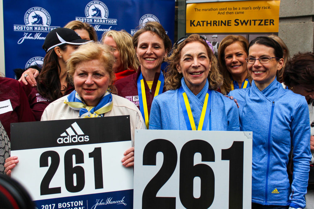 Kathrine Switzer posing with 261