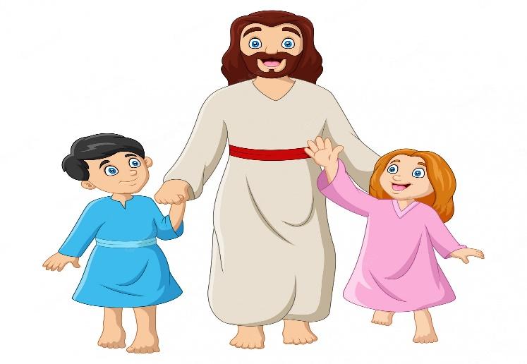 Dibujos animados de jesucristo con niños | Vector Premium