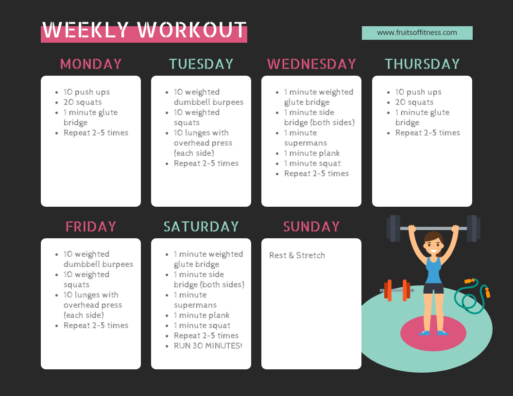 Dark Illustrated Weekly Workout Schedule Template
