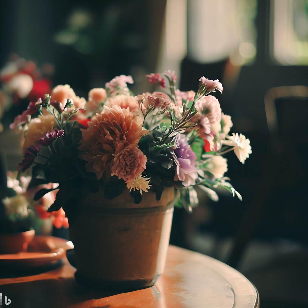 цветы в горшке на столе