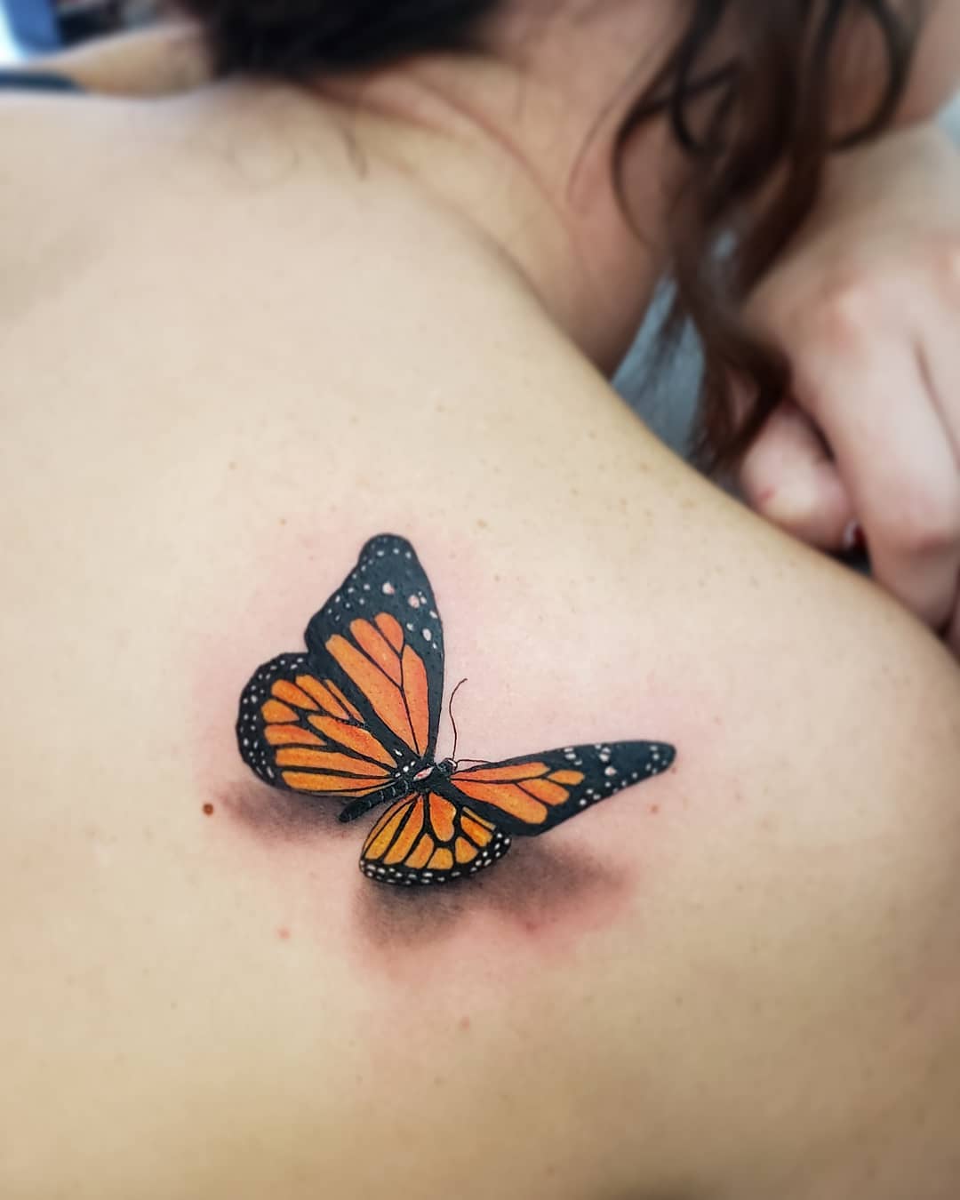 Perfect 3D Butterfly Tattoo On Back Shoulder