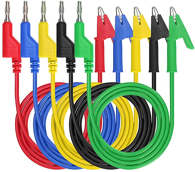 Sumnacon Banana Plug to Alligator Clip lead - 5 colors, red, yellow, green, black, blue