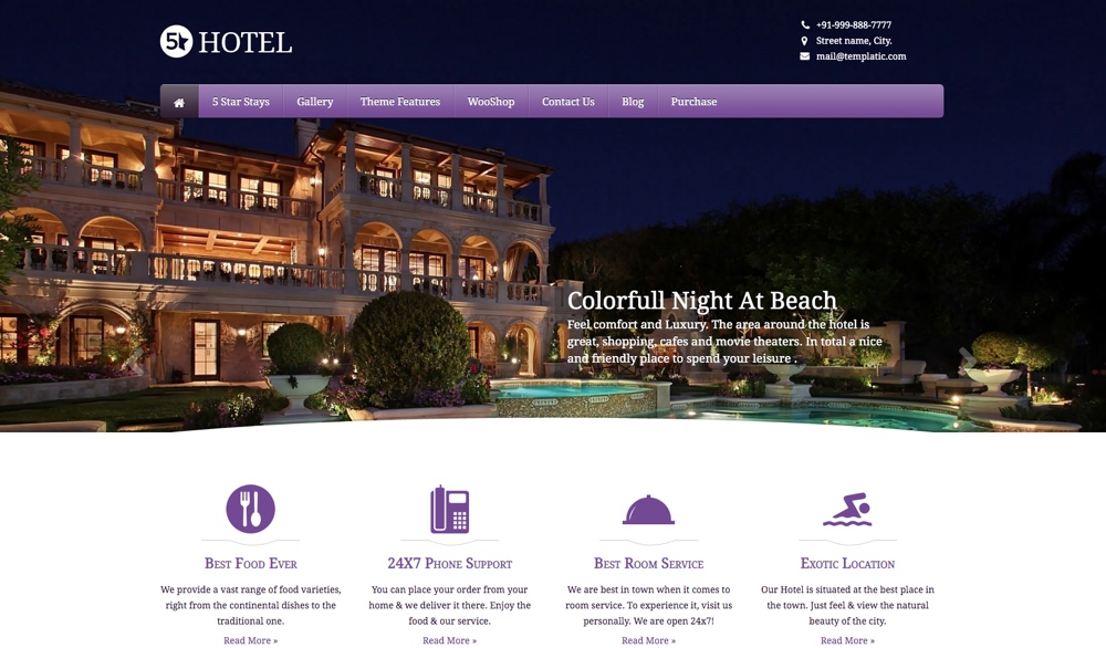 Tema WordPress de hotel de 5 estrelas