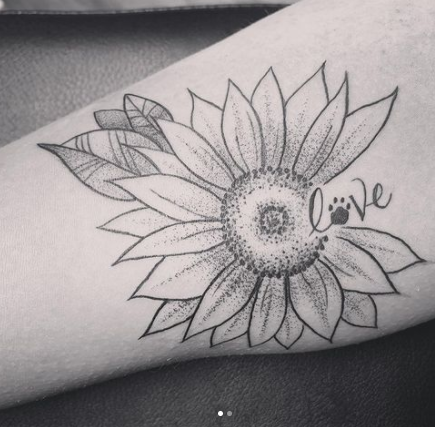 Unique Sunflower Black Line Art Tattoo