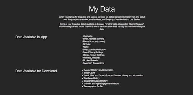 Seznam podatkov, ki jih Snapchat hrani o tebi