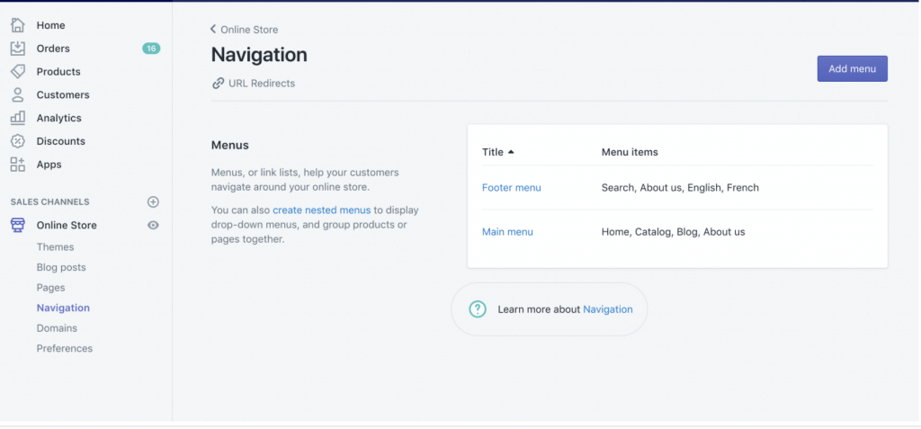 how to add sub collection shopify