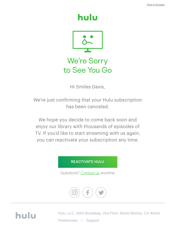 hulu unsubscribe email