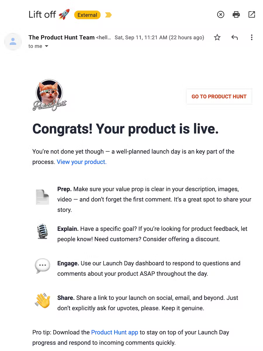 Digest Email Example 5 - Product Hunt