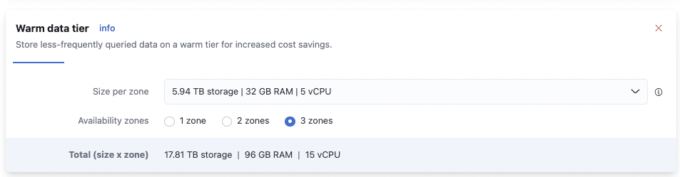 Warm data tier section in the Elastic Pricing Calculator