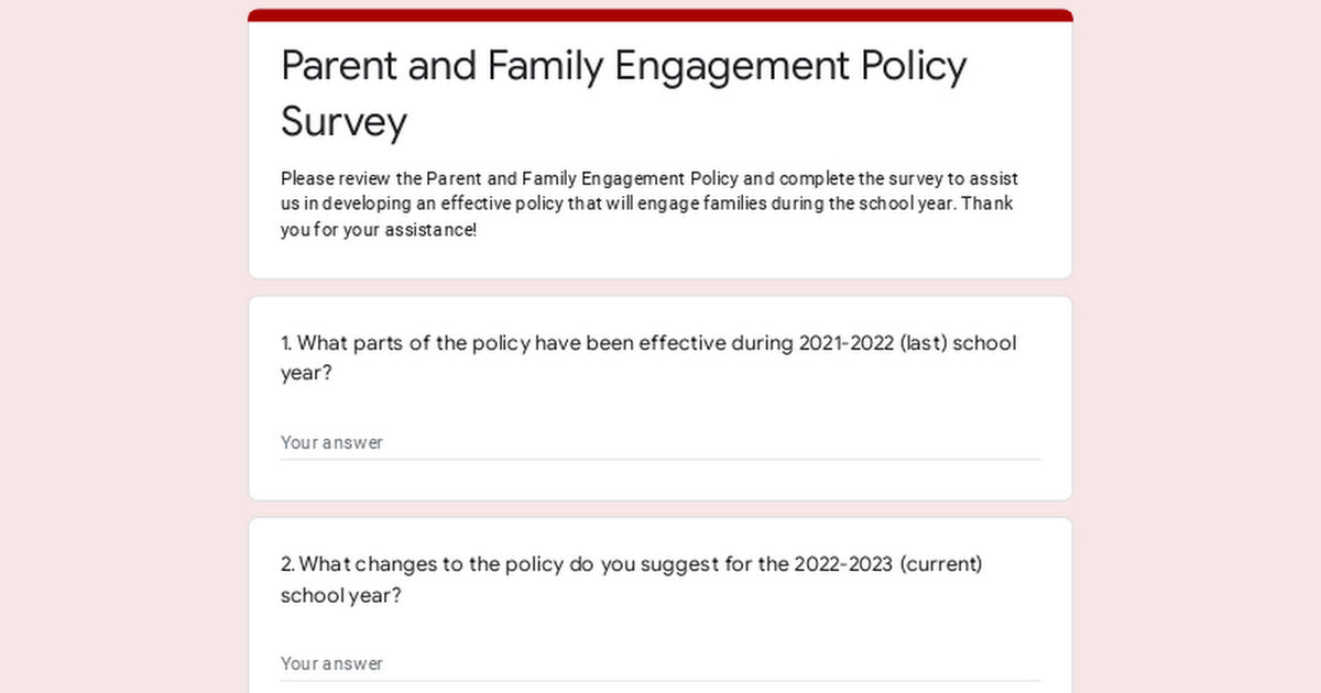 Parent and Family Engagement Policy Survey