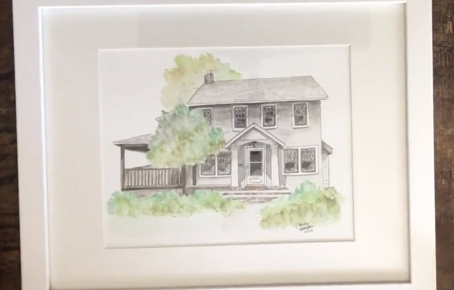 framed watercolor house