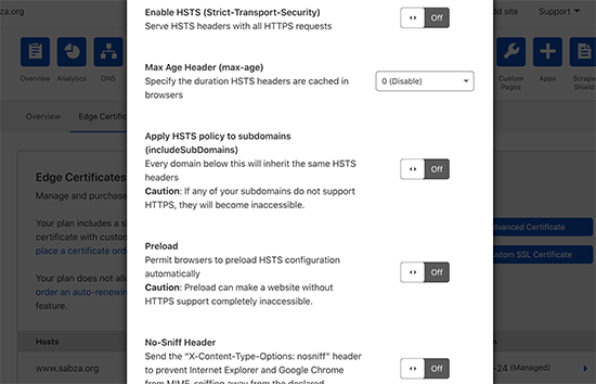 Habilitar cabeçalhos de segurança HTTPS na Cloudflare