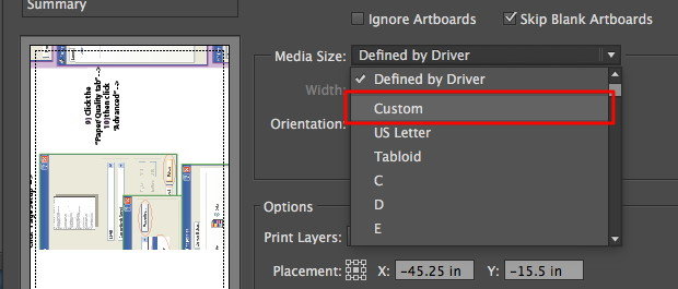 Select custom media size