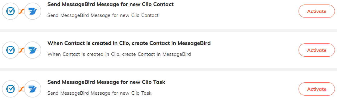 Popular automations for Clio & MessageBird integration.
