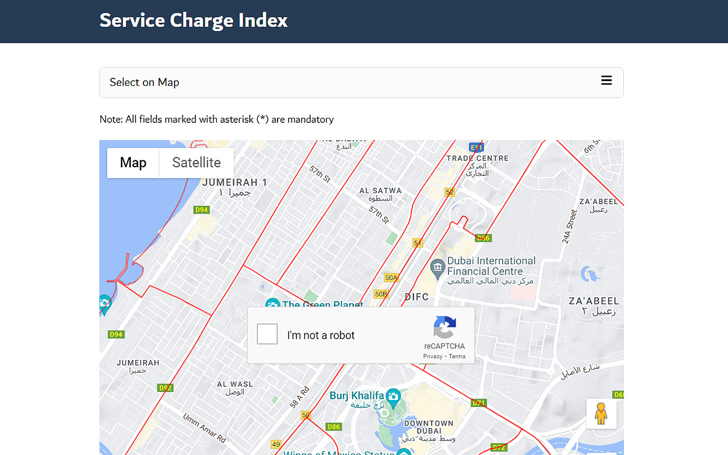 service charge on property via location on map