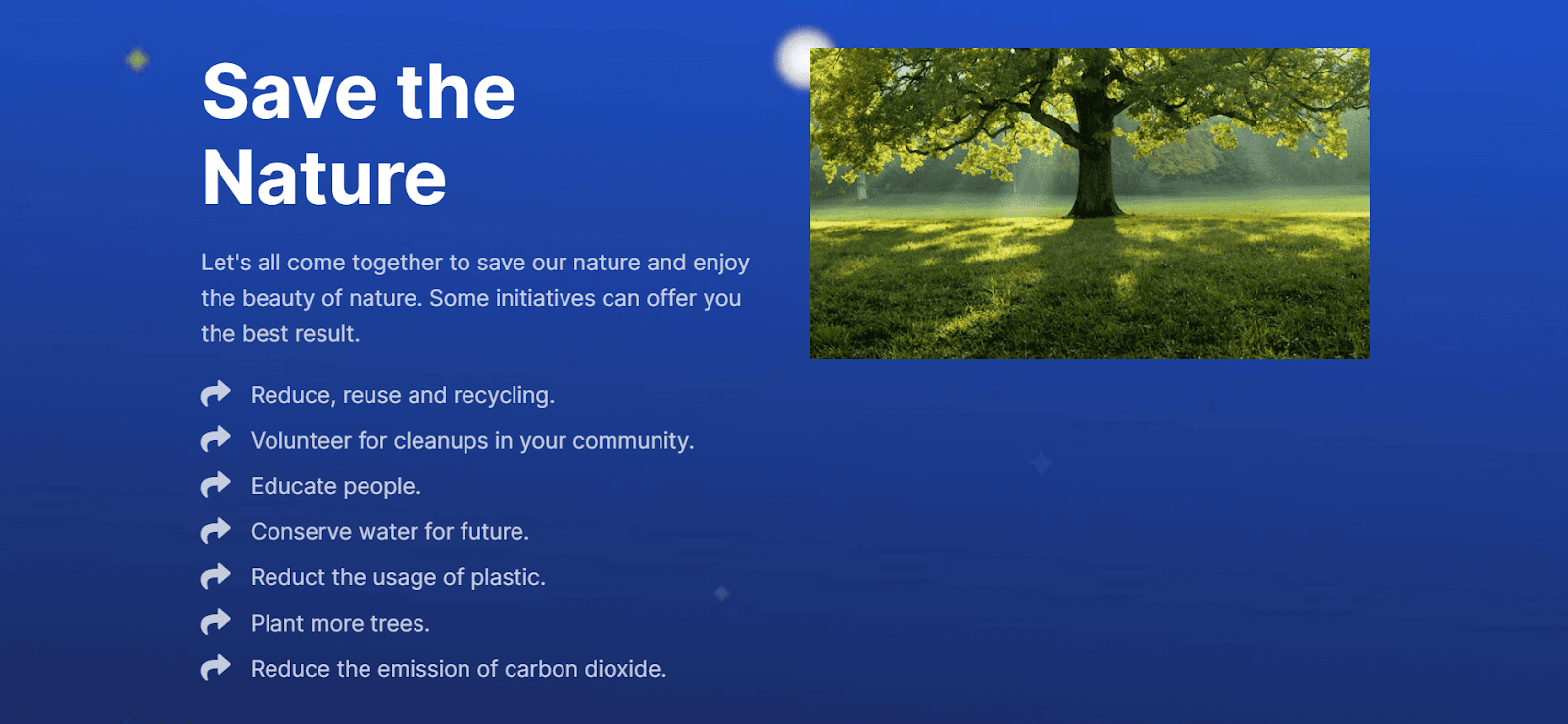 Landing page on WordPress: Published landing page on 'Save the Nature.