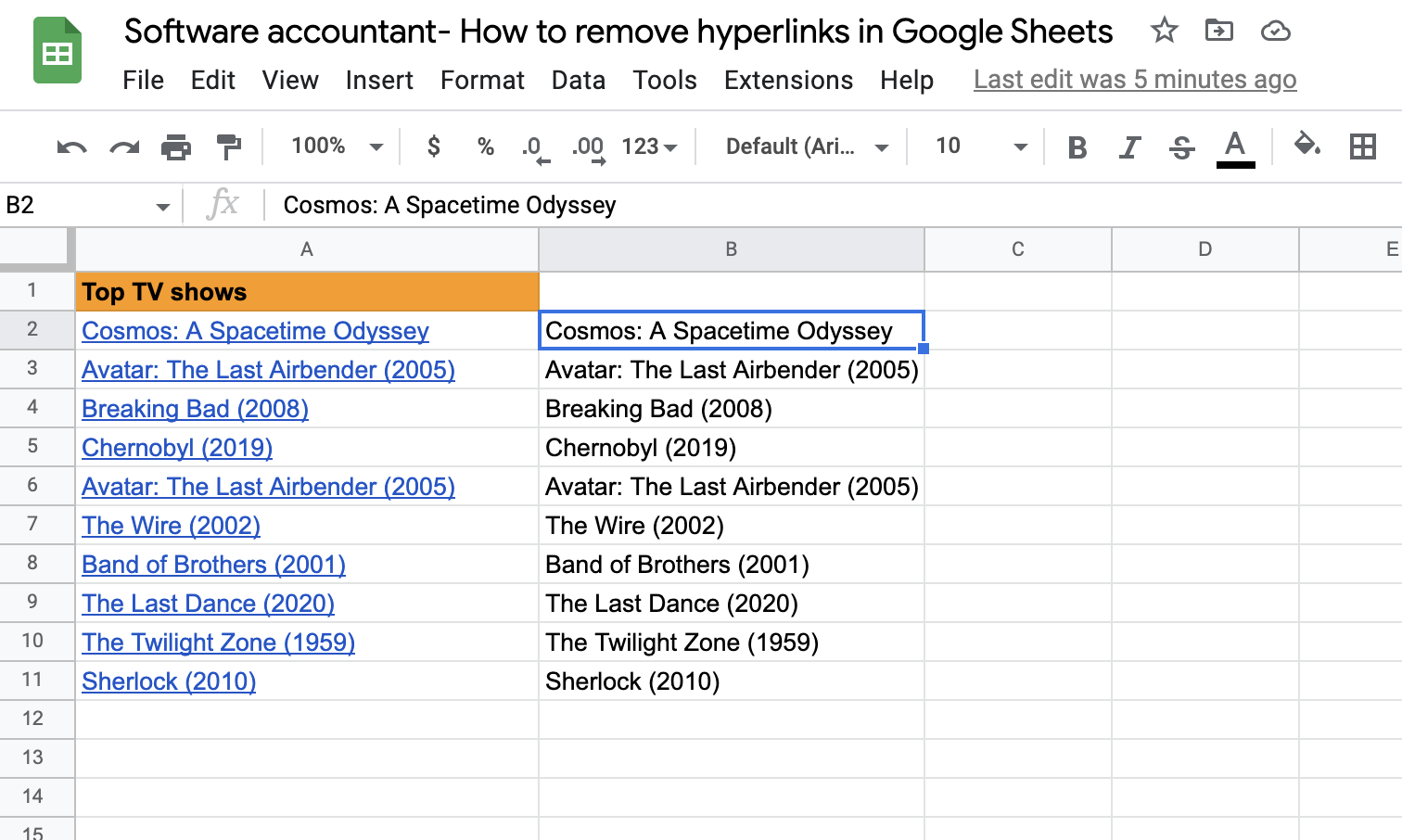 How to remove hyperlinks in Google Sheets using paste special