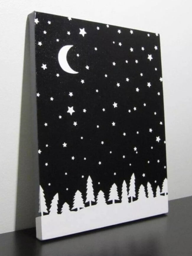 Easy Black And White Winter Painting Idea