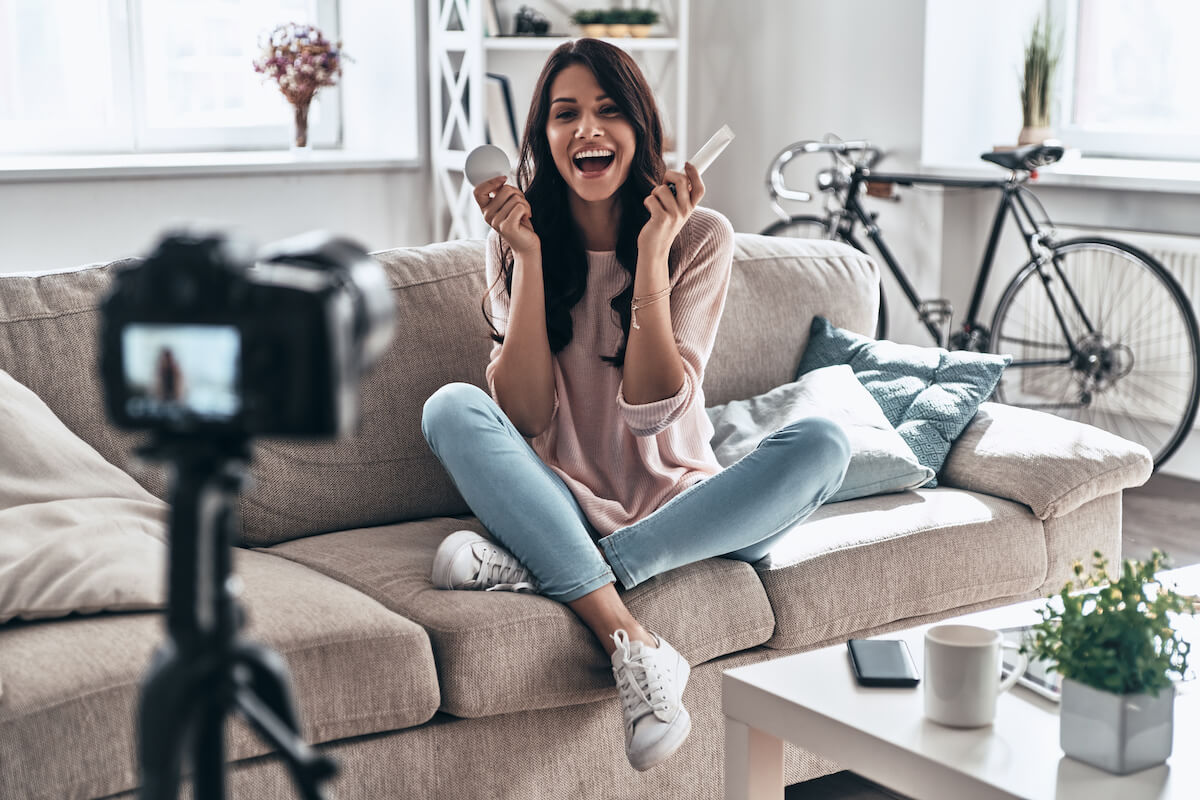 Influencer recording a video of herself