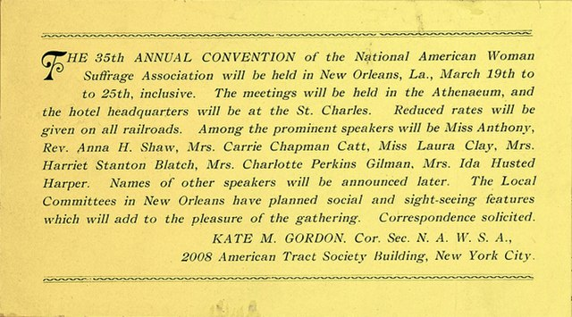 American Woman Suffrage Association invitation for the 35th convention