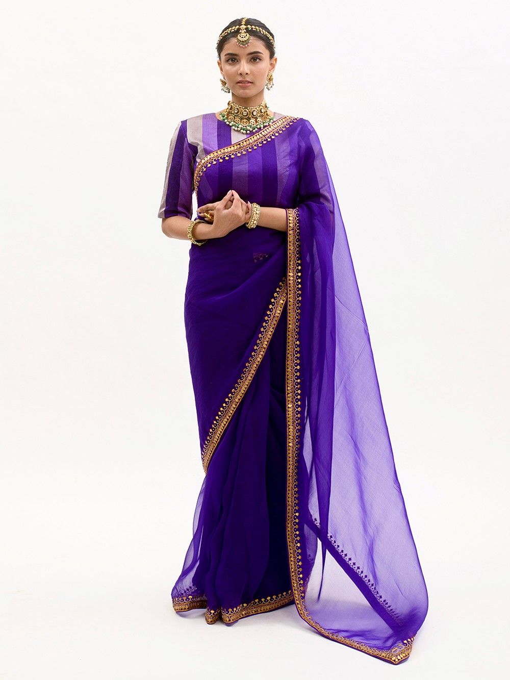 the loom - Purple Gota Patti Silk Saree