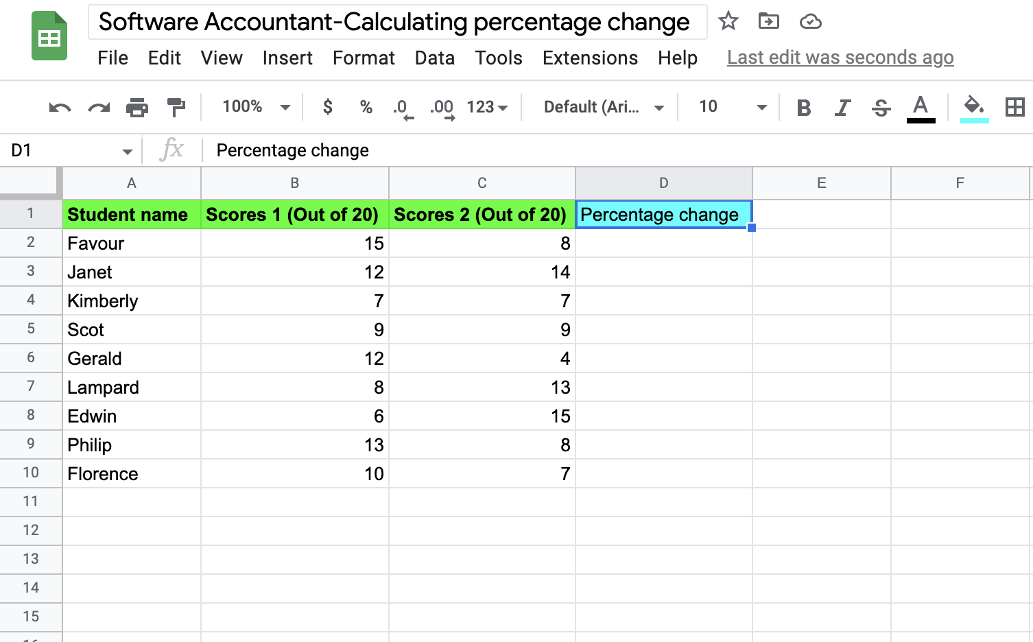 Calculating Percentage Change in Google Sheets