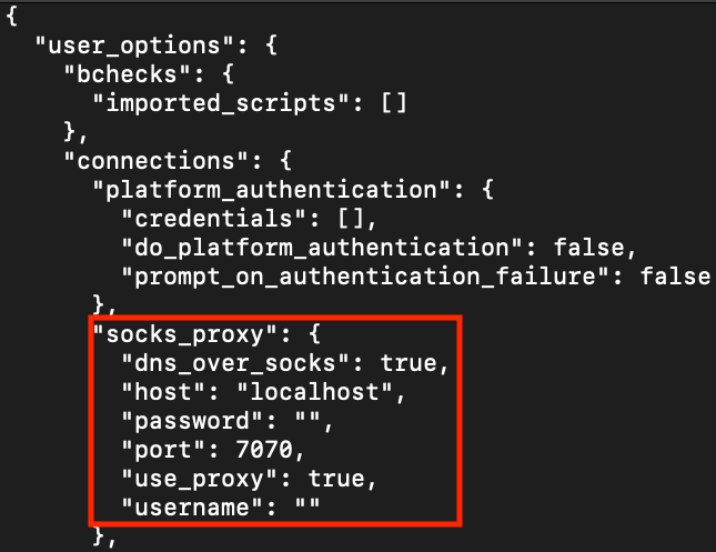 Code screengrab by white oak security shows highlighted box with SOCKS proxy settings