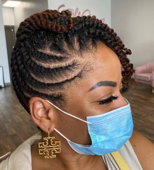 Cornrow Updo With Mini Twist Bangs