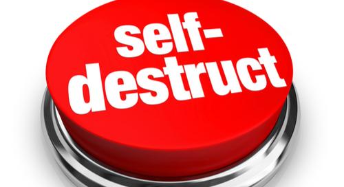 A red button with the words self-destruct on it