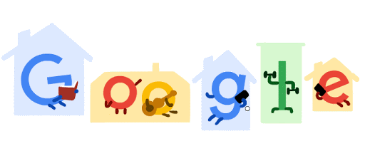 The “Stay home, Save lives” Doodle on the Google Australia homepage 3-5 April illustrates the Google letters in individual houses doing various activities (reading, playing guitar, lifting weights, talking on the phone)