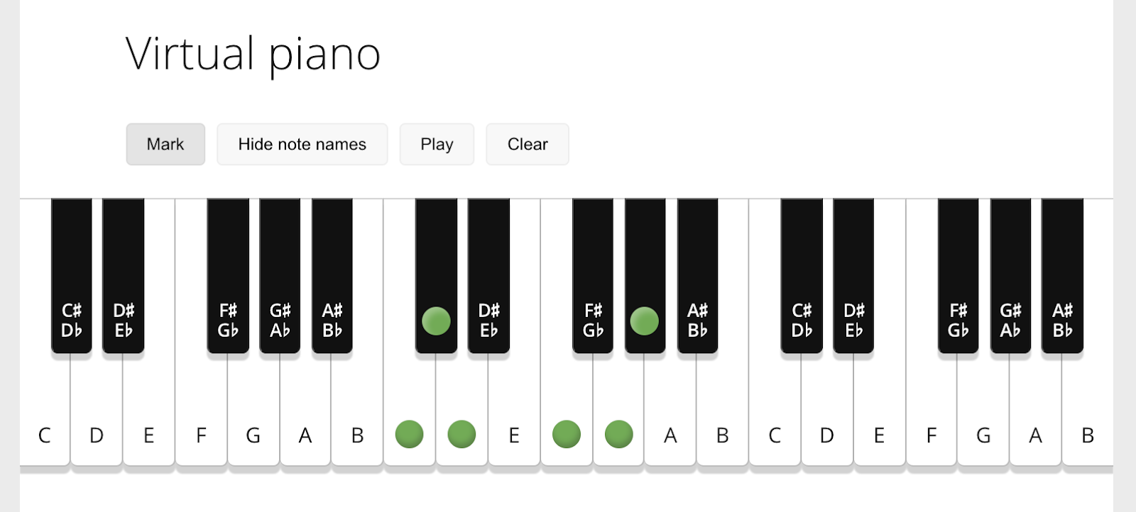 Musicca virtual piano with mark and play function.