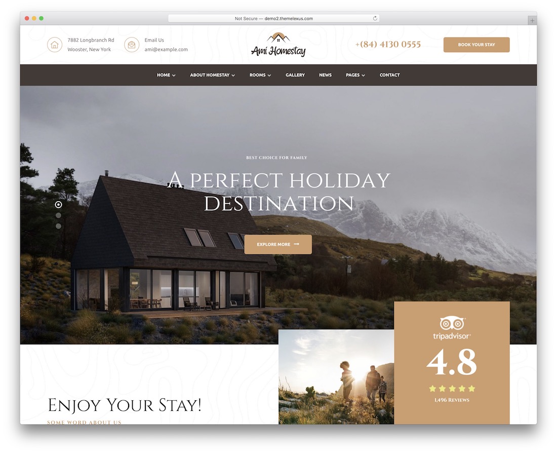 ami homestay hotel tema de wordpress