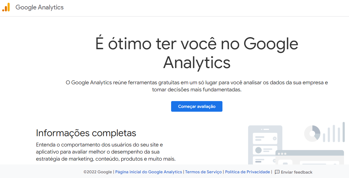 Página inicial do site Google Analytics