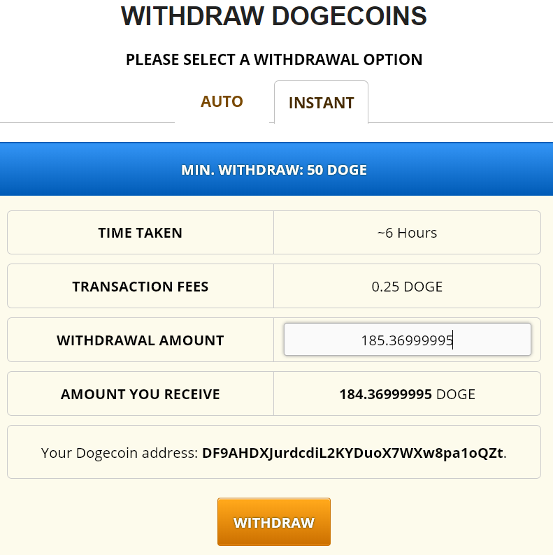 Freedogecoin withdraw instant