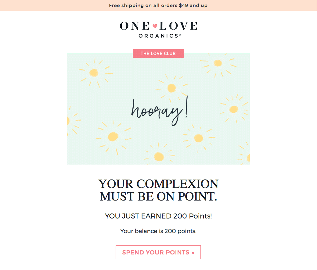 One Love Organics points earned email