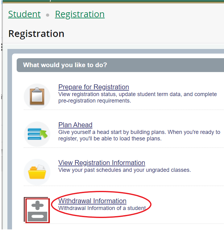 withdrawal information under registration page