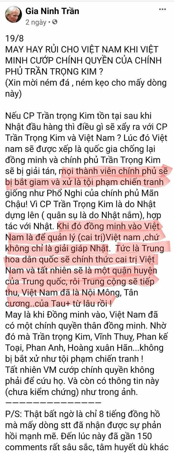 KỊCH BẢN NÀO CHO VN KHI CP TRẦN TRỌNG KIM KHÔNG BỊ LẬT ĐỔ?