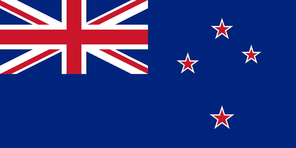 Royal blue flag with the red, white and blue Union Jack in the upper left corner and four red stars outlined in white representing the constellation of the Southern Cross on the right side.