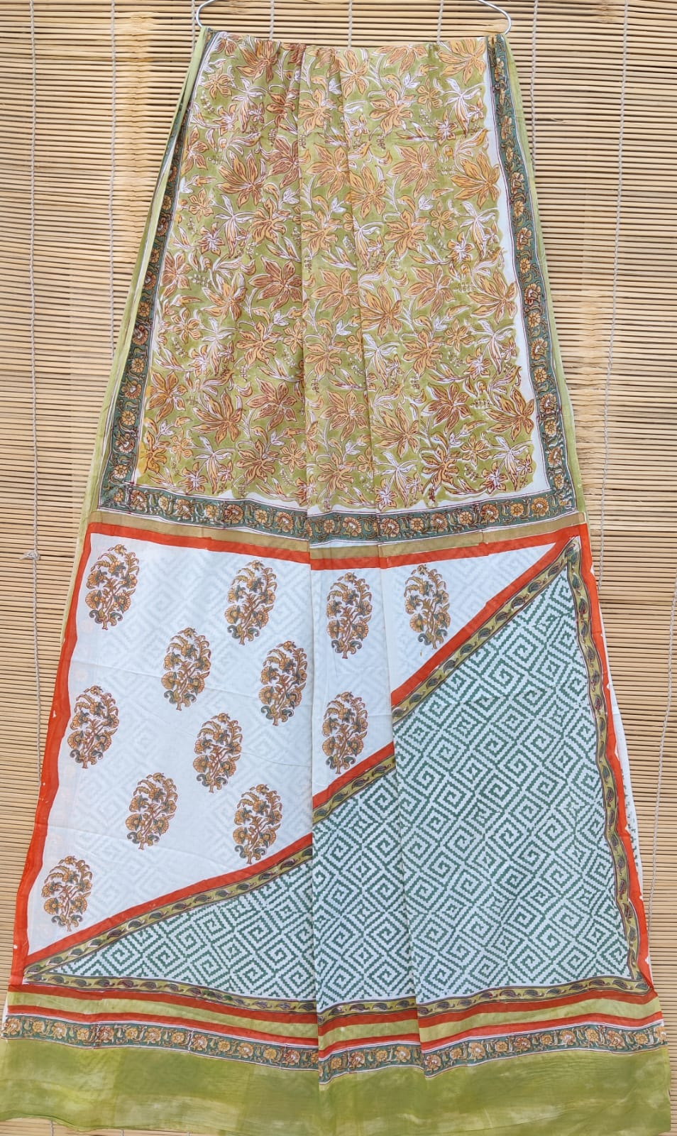 Hand block printed cotton mul sarees