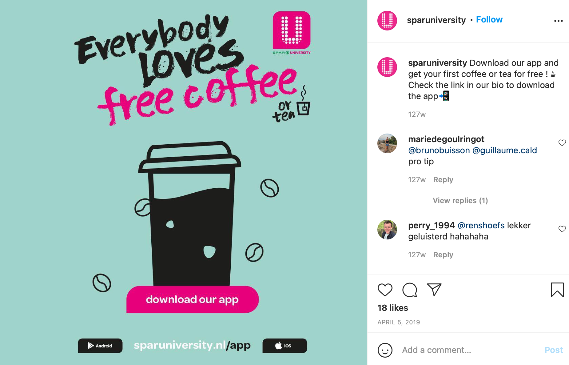 An Instagram post that encourages users to download an app