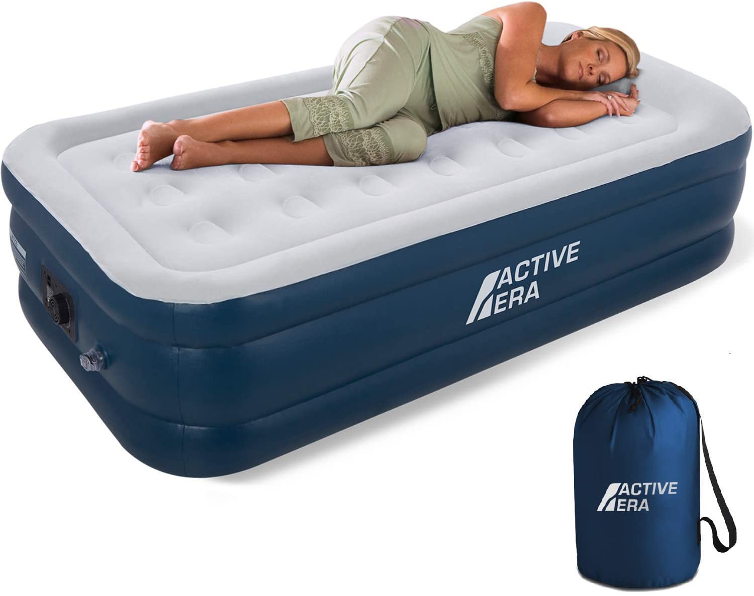 Air bed dimensions for this active era air bed enable one person to sleep comfortably.