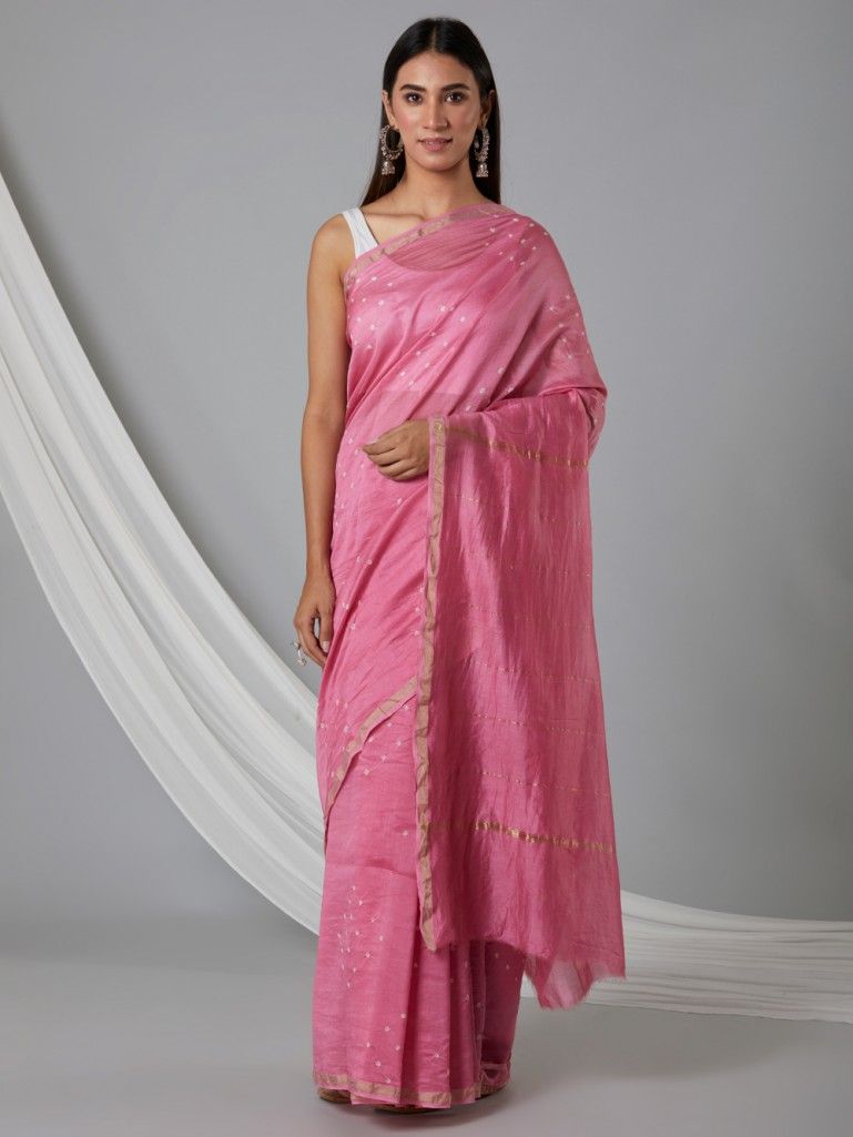 Pink Bandhani Cotton Chanderi Silk Saree