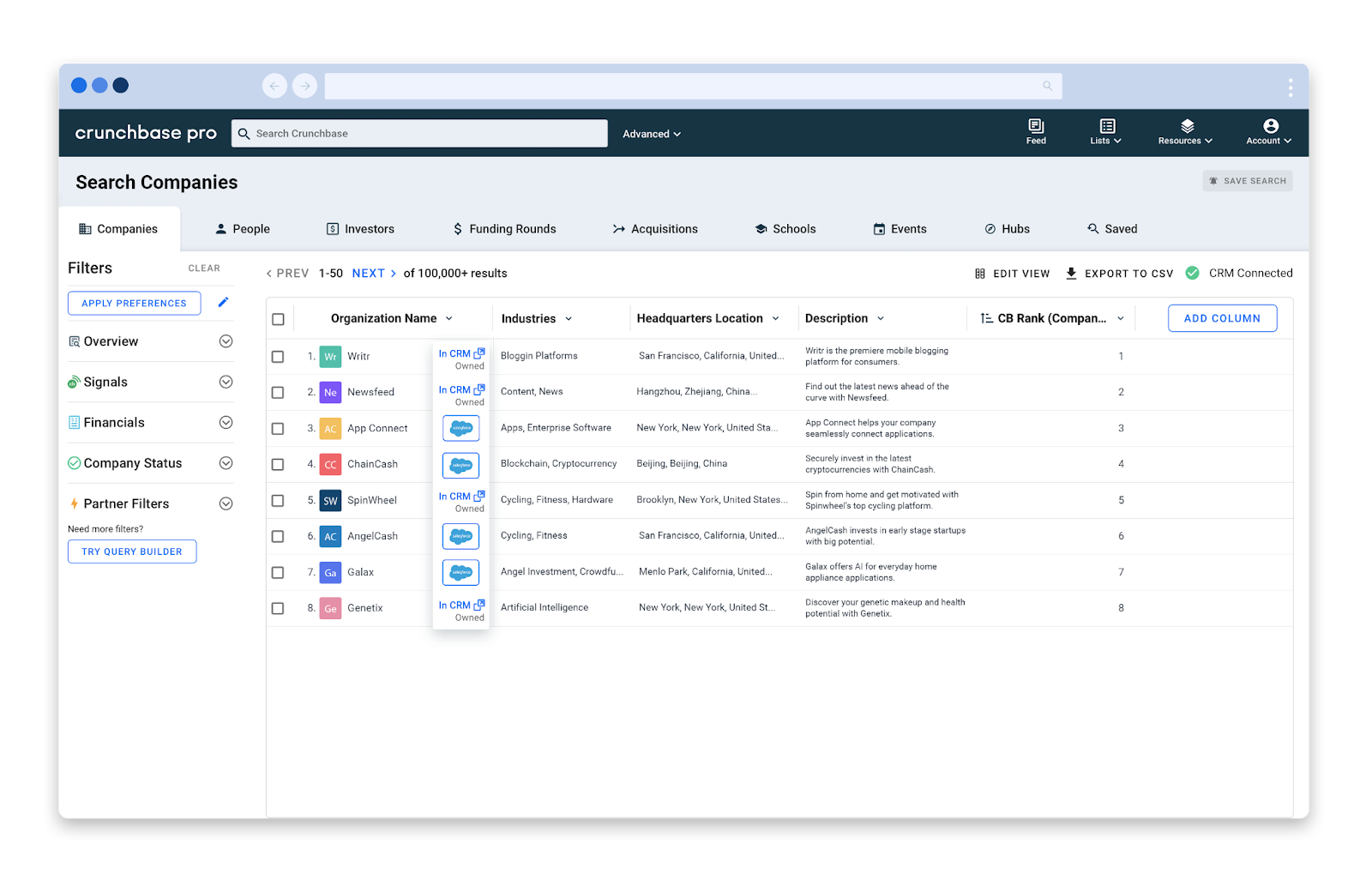 Connect crunchbase to Salesforce CRM