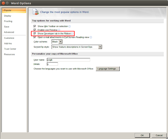 Menampilakan Menu Developer di Microsoft Office 2007/2010