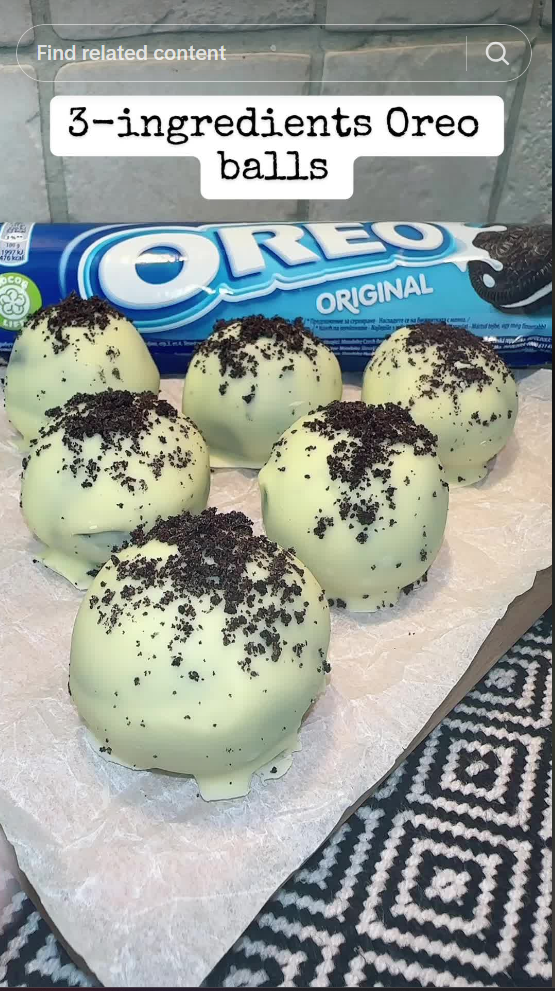 A screenshot of a social media post shoting "3 ingredients Oreo balls"