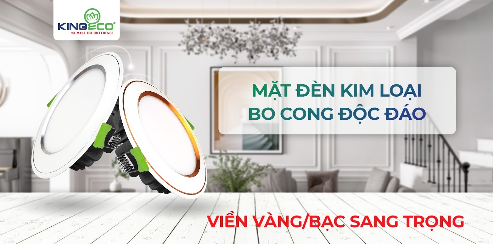 Đèn Led âm trần Kingeco 7W đơn sắc, mặt cong viền màu