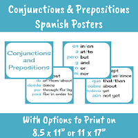 conjuntions and prepositions spanish posters