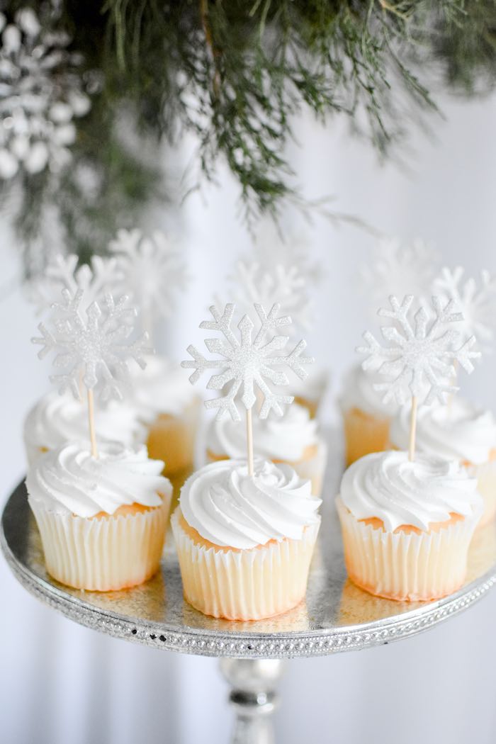 Winter ONEderland Cupcakes with Snowflake Toppers from a Winter ONEderland 1st Birthday Party on Kara's Party Ideas | KarasPartyIdeas.com (70)
