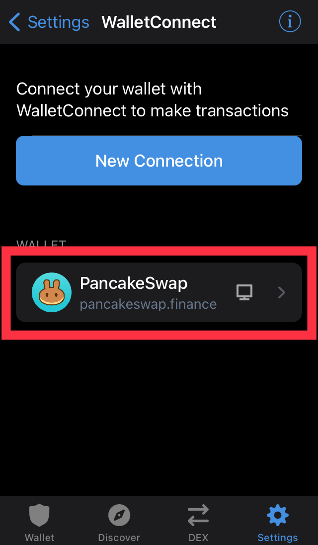 Connections tab in Trust wallet