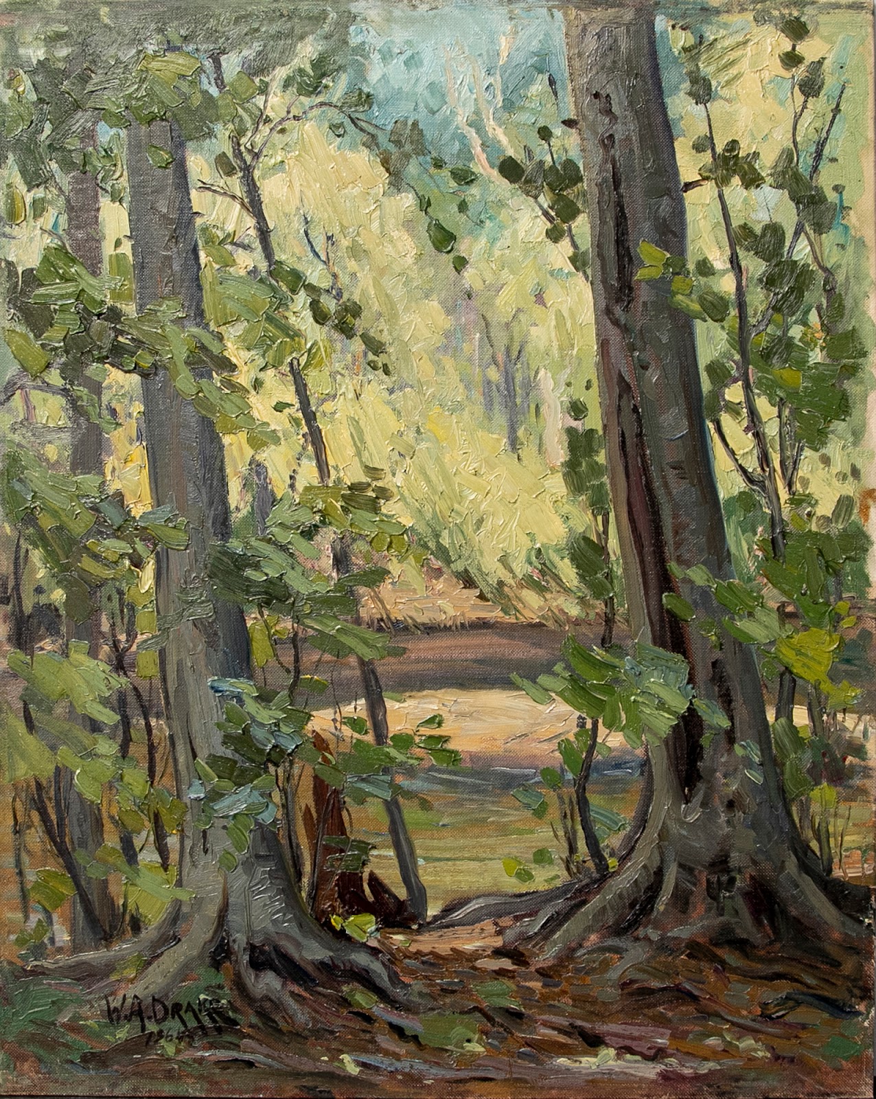 William A. Drake (1891-1979), Oil on Masonite, Forest, Ca. 1966